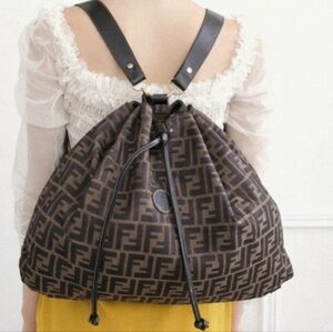 Fendi Brown Zucca Large Drawstring Backpack